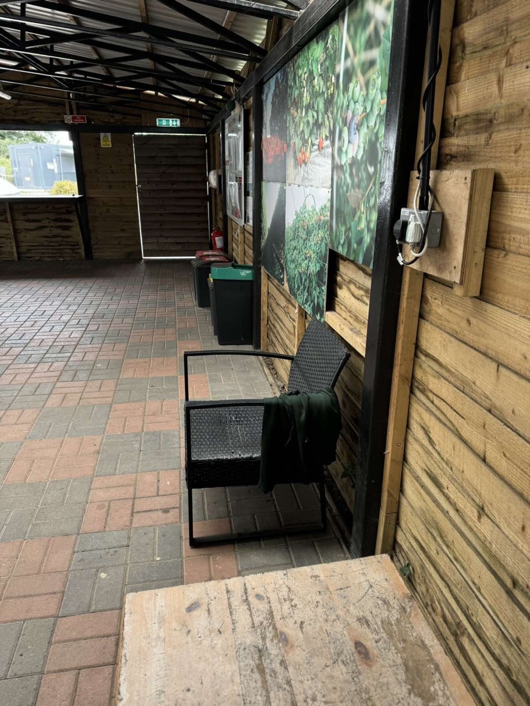 Covered rest area with a noticeboard